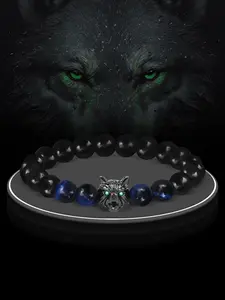 Wolf Design Beaded Bracelet, Fashionable Jewelry for Men, Trendy All-match & Exquisite Jewelry for Birthday Gift
