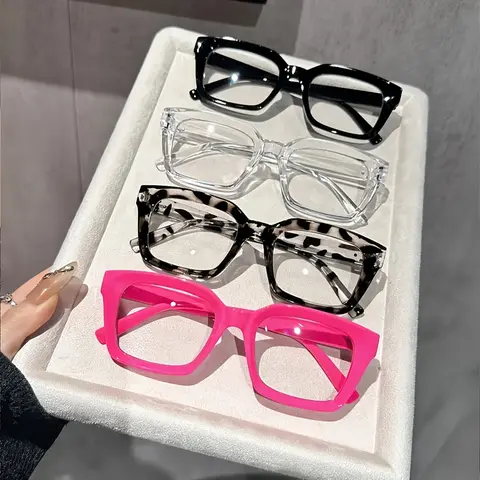 Unisex 4-Pcs Non-Prescription Eyeglasses Set - 1.75-inch Angular Mini-Frames, Classic Fashion Casual Frames & Glasses, Sturdy Lightweight Acrylic Geek Styles Eyewear for Daily, Office Use