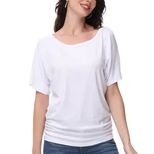 2024 Women's Boat Neck Dolman Top, ShortSleeve, Solid Color, with Side Shirring Detail,Lady Comfort Clothes,Fashion Women's Clothes Top for Daily Wear