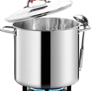 LARGE STOCK POT 24 Quart With Lid - Nickel Free Stainless Steel Cookware Stockpot 24 Quart -  Cookware Polished Stockpots - Heavy Duty Induction Pot Soup Pot With Lid