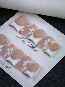 Glarein Nails｜Cherry Blossom French Press-On Nails with Diamond-Encrusted Edgy Fairy Design Ultra-Thin Flexible Comfortable Invisible Wear