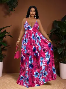 Casual Vacation Beach Travel Tropical Floral Fit & Flare Sleeveless Plus Size Women Dress