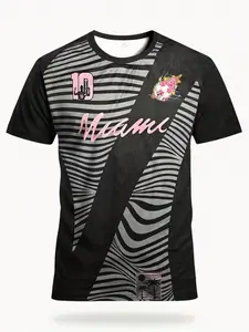 Miami Zebra Print Short Sleeve Jersey, Fashion Sporty Style, Unique Cool Design, Suitable for Fans, Casual Fitted Shirt