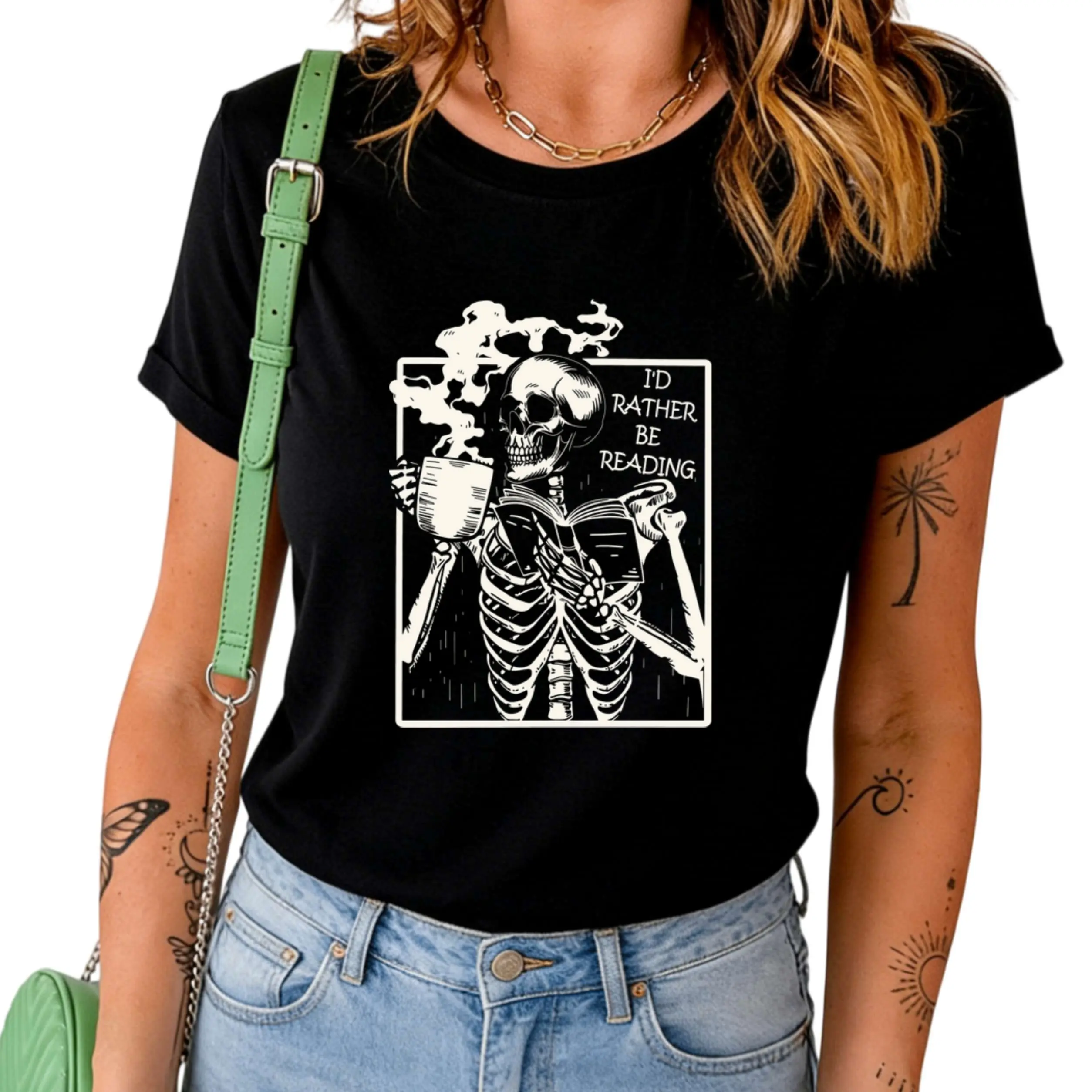 I'd rather be reading shirt, Bookish Shirt, Funny Reader Book Addict, Book Lover, Bookish Gift For Her, Bookish skeleton shirt, book club