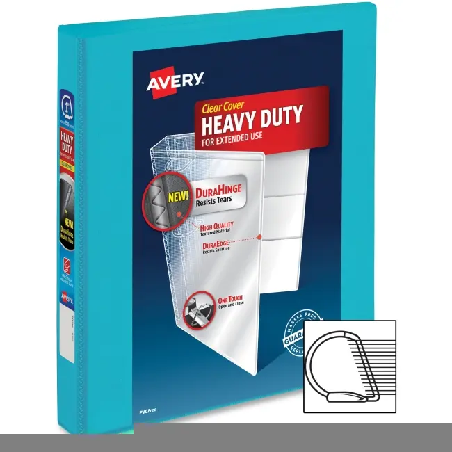 Avery AVE17295 1 in. Durable View Polyvinyl Chloride Binder - Aqua, Duraedge Resists Splitting, Heavy Duty for Extended Use, Office Supplies, 1-Touch Open and Close, High Caliber Products, Quality Management Approved