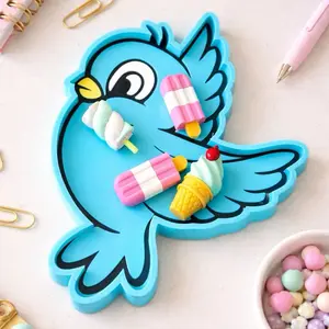 Organizer Dish - Blue Bird Design with Ice Cream and Popsicle Slots for Kitchen Storage