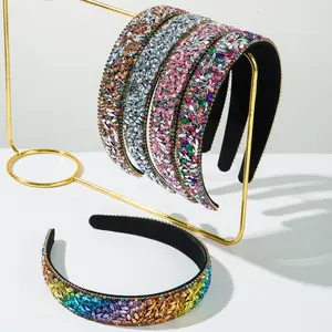 Sparkly Rhinestone Headband for Women Girls Fashion Bling Crystal Headband Non Slip Padded Hairband Fancy Jeweled Head Band Holiday Party Hair Accessories