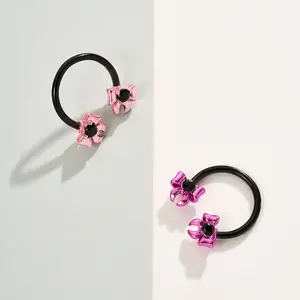 Oufer Lovely Bow Septum Daith Piercing Ring 16G 1.2mm 316L Stainless Steel 10mm Inner Diameter Body Jewelry with Pink and Black Options