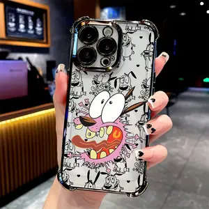 Cartoon Courageous Cowardly Dog Phone Case for Samsung Galaxy S25 S24 S23 S22 iPhone 17 16 15 14 13 12 11 Pro Max Plus, Featuring a Transparent Soft Back Cover That Is Drop-Resistant.