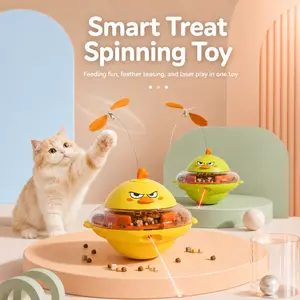 SpinChick 3-in-1 Cat Toy，Smart Treat Spinning Cat Toy, 3-in-1 Interactive Cat Toy with Feather Teaser, Red Dot Laser, Treat Dispenser, Wobble Base, Type-C Rechargeable