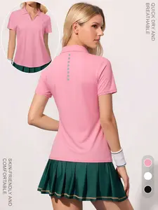 Women's Sporty Polo Shirt, Moisture-Wicking Breathable Short Sleeve Design, Reflective Stripe, Suitable for Golf Baseball Tennis, Workout Summer Clothes, Athletic Polo Shirt