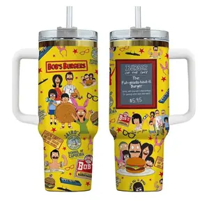 Bob’s Burgers Tumbler 40oz With Handle & Straw, Funny Cartoon Family Cup, Insulated Stainless Steel Travel Mug, Cute Yellow Aesthetic Large Capacity Cup, Gift For TV Show Fans Hot Cold Drink Cup, Drinkware Flasks Viral 2026