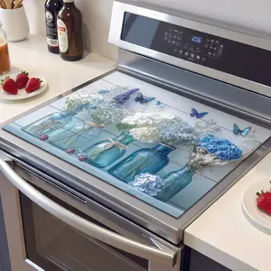 1 elegant floral glass bottle design stove protective cover - heat-resistant, anti slip, scratch resistant, easy to clean, suitable for kitchen appliances, durable stove decorative covers, Stove Plate, diatomaceous earth oven mats, stove countertop mats