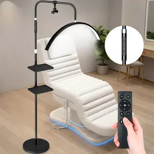 Young Master Half Moon Light Lash Lamp, Adjustable Height Movable Shadowless LED Floor Lamp, 24W 1500LM Dimmable Light with 4 Color Modes, Built-in Phone Holder and Two Storage Trays, For Eyelash Extensions, Nail Work, Esthetician & Beauty Salon