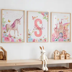 Personalized Princess Nursery Prints, Princess Wall Decor, Unicorn Nursery Print, Girls Bedroom