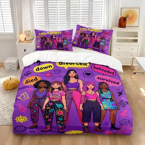 Trendy Mean Girls Quote Print Duvet Cover Set, Includes One Comforter Cover and 1/2 Pillowcases, Fun Bachelorette/Divorce Party Vibrant Purple Pop Culture Quilt Cover, Girl Gang Duvet Cover