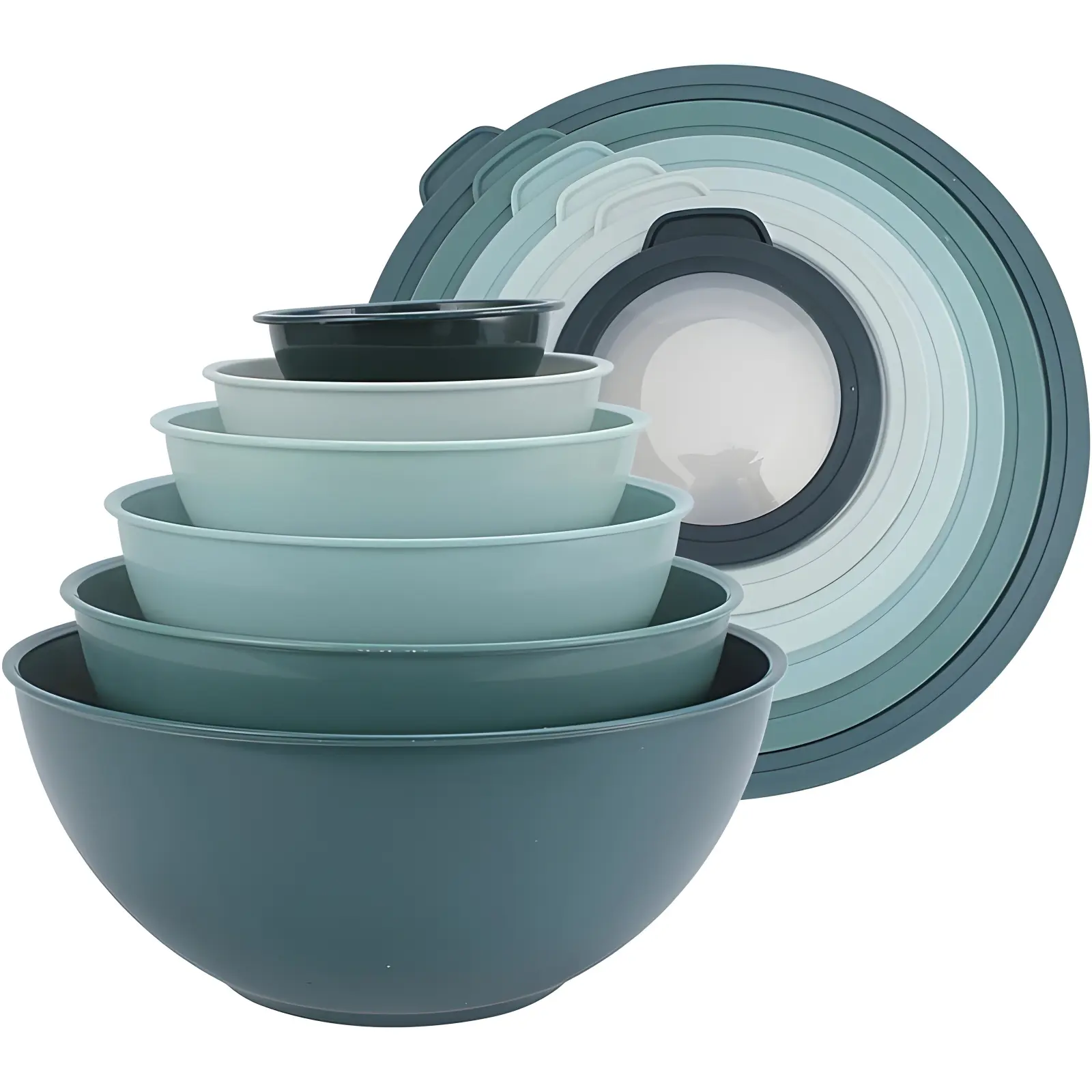 Mixing Bowls with TPR Lids - 12 Piece Plastic Nesting Bowls Set includes 6 Prep Bowls and 6 Lids, Microwave Safe Mixing Bowl Set (Teal)