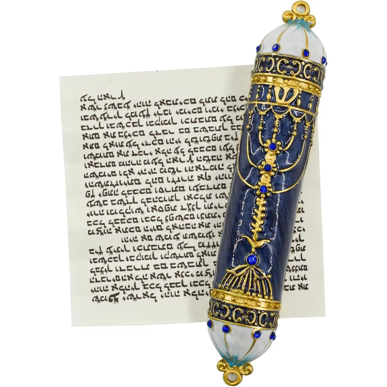 Mezuzah with Scroll for Door, Enamel&Zinc Alloy Blessing Mezuzah Case for Door, Colored Painted Mezuzha Scroll Kosher for Jewish Gifts/Jewish Decor, Christmas (Blue, 5 * 0.86 in)