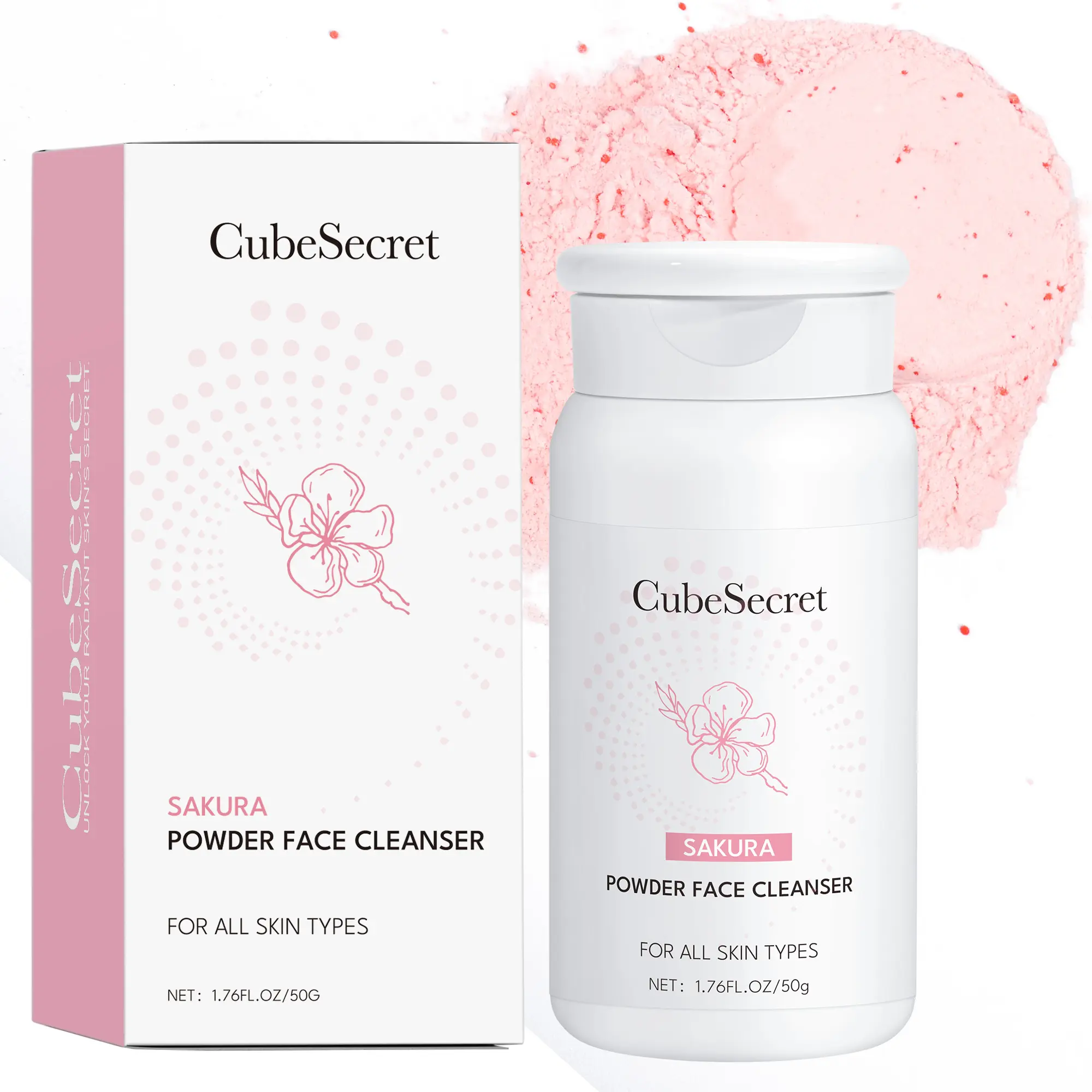【CubeSecret】 Sakura Cleansing Powder Gentle Light Beige Hydrating Facial Wash for All Light Beige Types, Suitable for Sensitive Light Beige, Daily Use Travel Size, Cleanser, Sakura