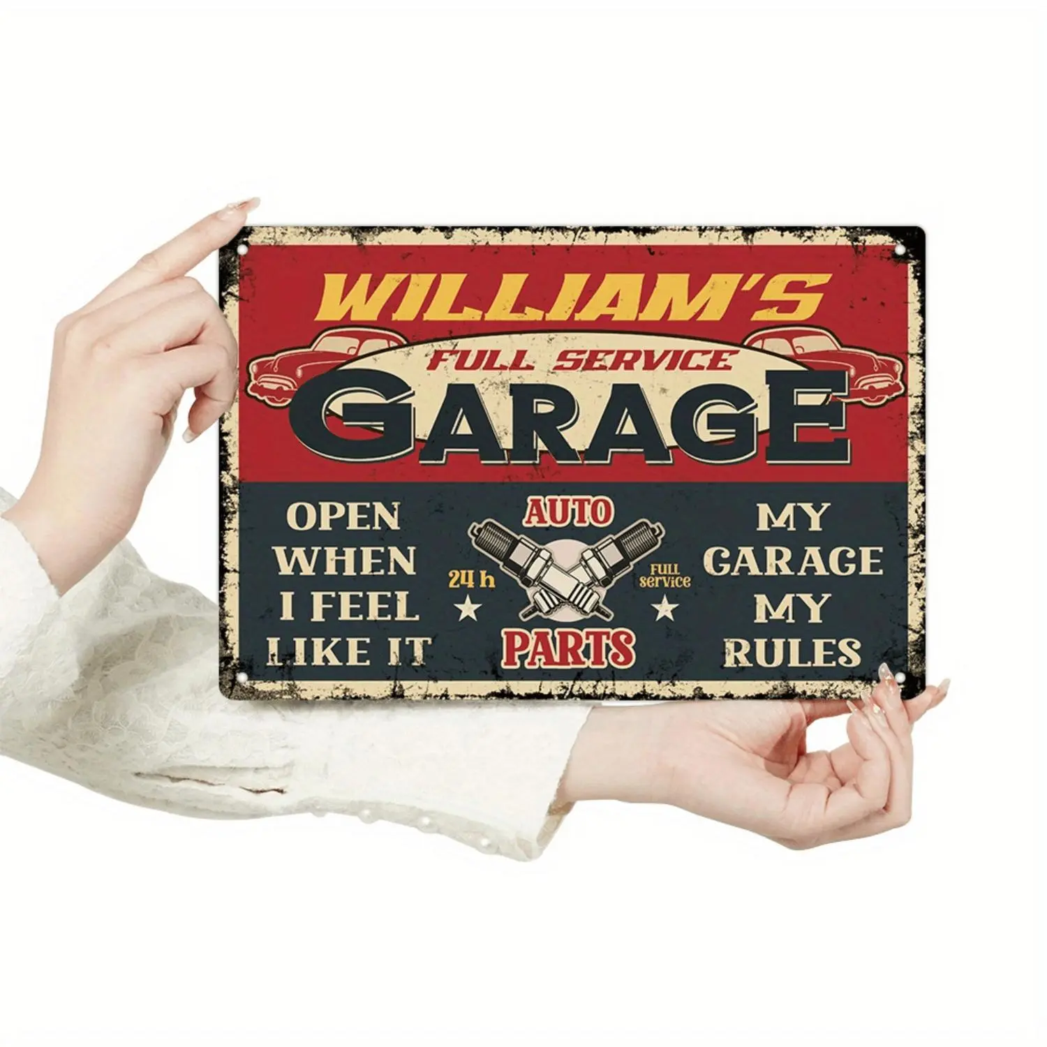 Decor 1pc Custom Metal Sign, William's Full Service Garage Open When I Feel Like It Auto 24h Full Service Parts My Garage My Rules, Personalized Plaque Vintage Plate Wall Art Decoration for Home Farmhouse Garage, for Decorative Use Only