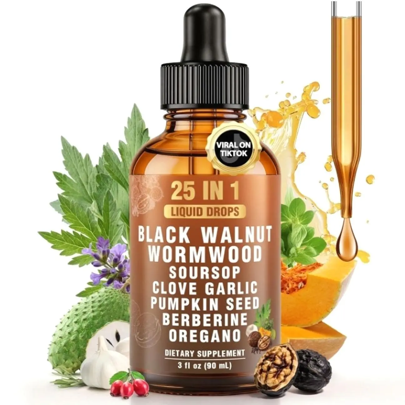 25-in-1 Liposomal Wormwood Black Walnut Clove Parasite Cleanse with Clove, Garlic, Pumpkin Seed, Oregano & Berberine – 98% Absorption for Superior Digestive Health & Balance, 90ml