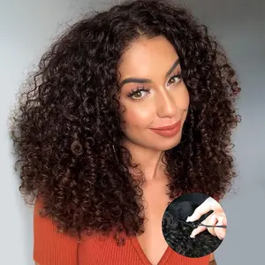 Auvzy Curly Half Wig 3 In 1 Kinky Curly Synthetic Glueless Wear and Go Invisible Hairline Seamless Flip Over with Drawstring Easy to Wear & Adjust 16 Inch