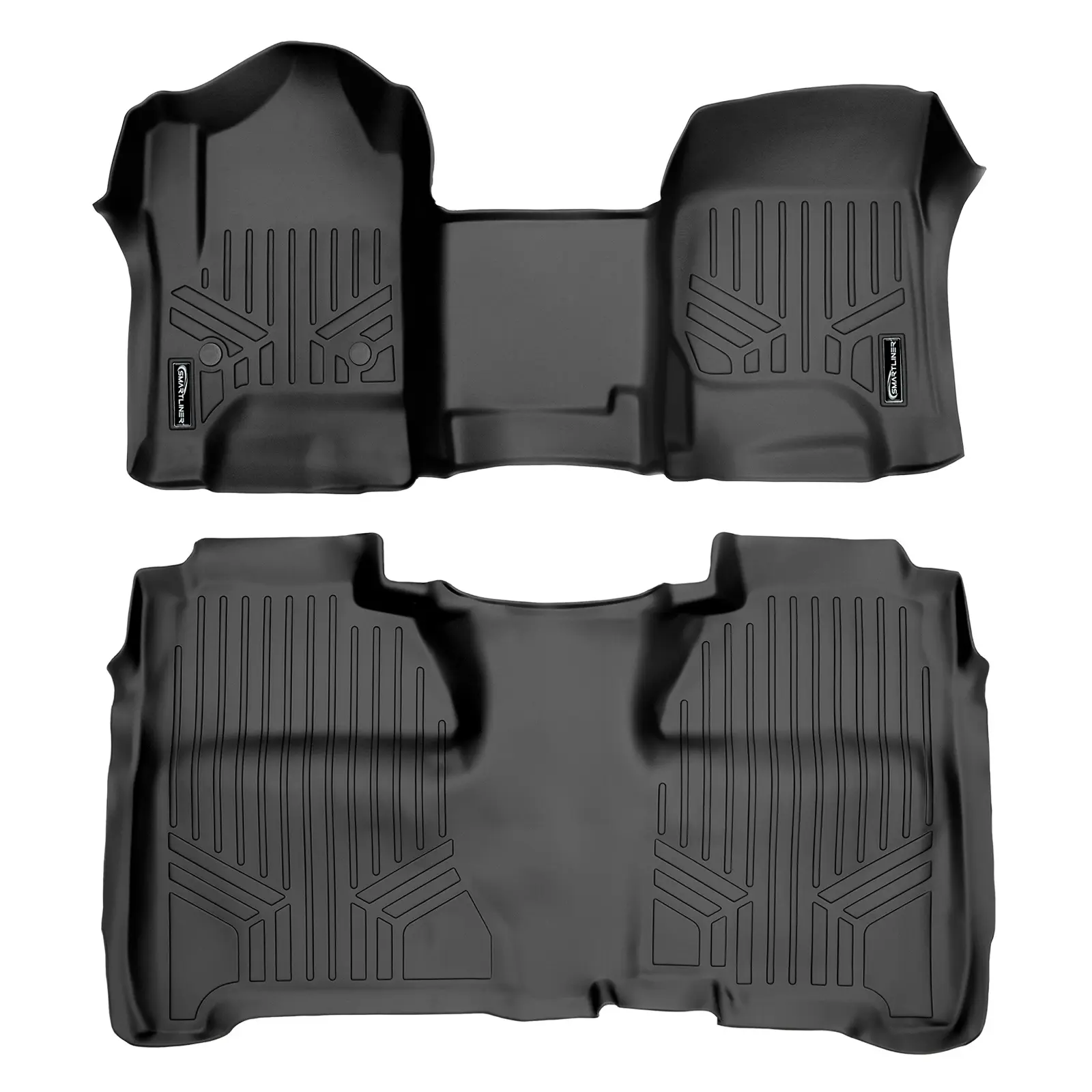 SMARTLINER 2 Rows Custom Fit Floor Liners Compatible with 2014 - 2018 Chevrolet Silverado 1500 Crew Cab (Gasoline | Carpet | 1st Row Over The Hump Coverage | 1st Row Bench Seats | 2nd Row Full Coverage | Not 4x4 Shifters | No E-Assist Models)