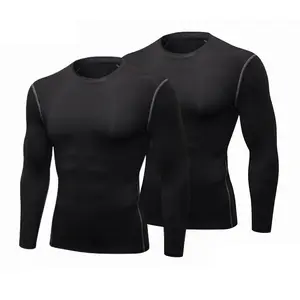 Men's Solid Color Compression Shirts, Elastic Long Sleeve Base Layer Comfort Fit Undershirts for Athletic Sports and Workout