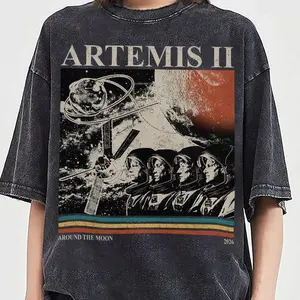Artemis II NASA Inspired Graphic T-Shirt Vintage Space Tee Moon Mission Shirt Retro Astronaut Unisex Cotton