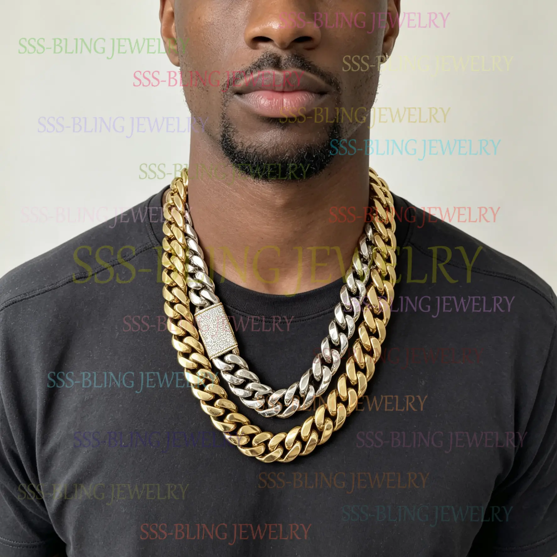 22mm Solid Stainless Steel Cuban Link Necklace – 20-30" Adjustable, 14K Gold Plated, 3A Diamond Finish with Brass Clasp