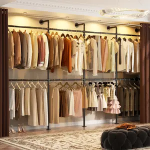 13FT Industrial Pipe Clothing Rack,156'' Reversible Metal Garment Rack, Modern Wall Mounted Closet Wardrobe Rack,Walk-in Closet Organizer System