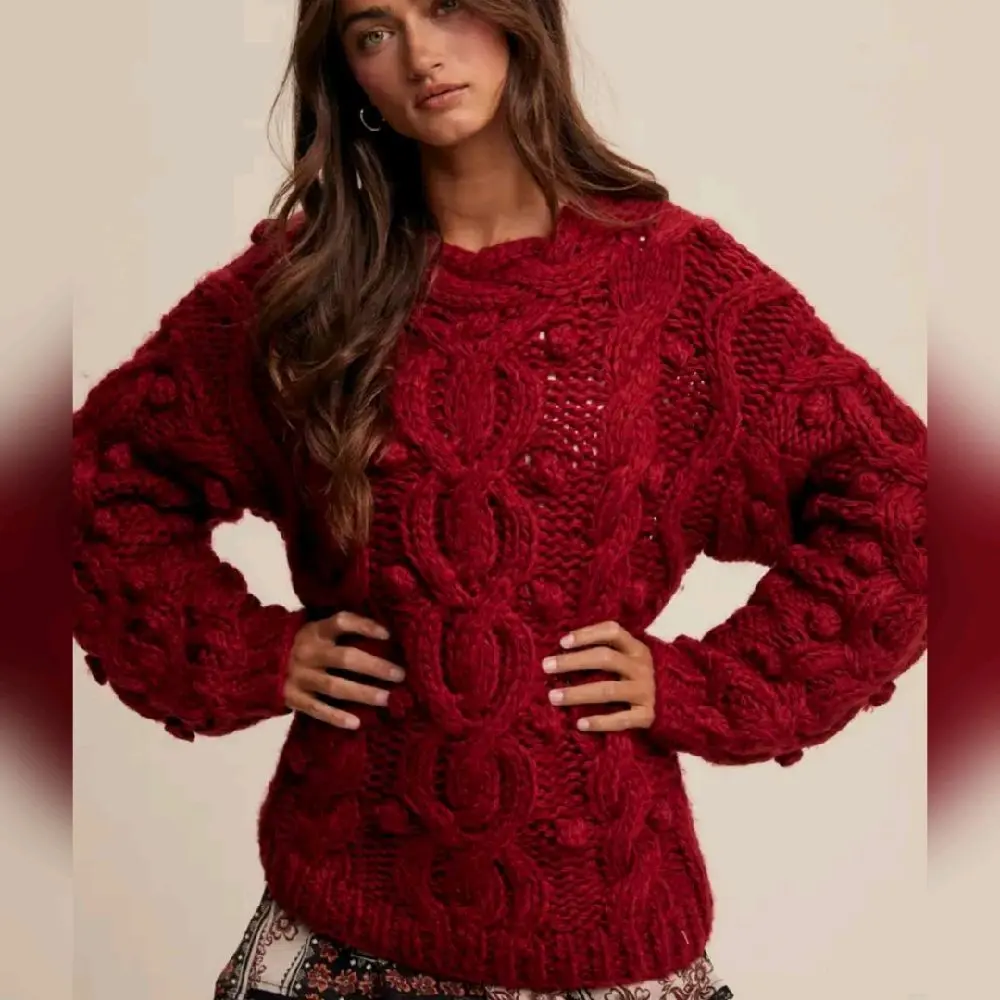 Oversized Chunky Cable Knit Red Holiday Women's Sweater Heavy Thick Knitted Christmas Pullover for Women Perfect For Christmas Holiday Gift