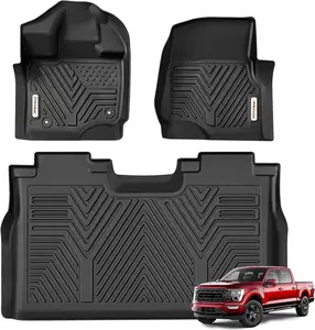 OEDRO Floor Mats Fit for Ford F-150/F150 Lightning SuperCrew Cab 2025-2015(Rear w/o U-Seat Flat Storage),TPE All Weather F150 Truck mats, 1st & 2nd Row