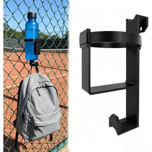 2-in-1 Dugout Fence Cup Holder, Chain Link Fence Water Bottle & Backpack Hook, No Drilling, for Baseball Softball Tennis Field, Outdoor Sports Gear Organizer，Court Water Bottle and Bag Racks