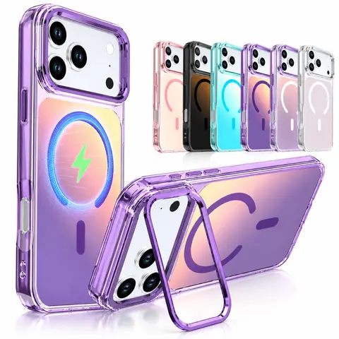 Oceantree MagSafe Smartphone Case for iPhone 18 Pro Max 17/16/15/14/13 Pro Max - Gradient Laser, Translucent Matte, Magnetic Camera Stand, Aluminium Shockproof Protection, Glass Lens Cover, Wireless Charging Compatible