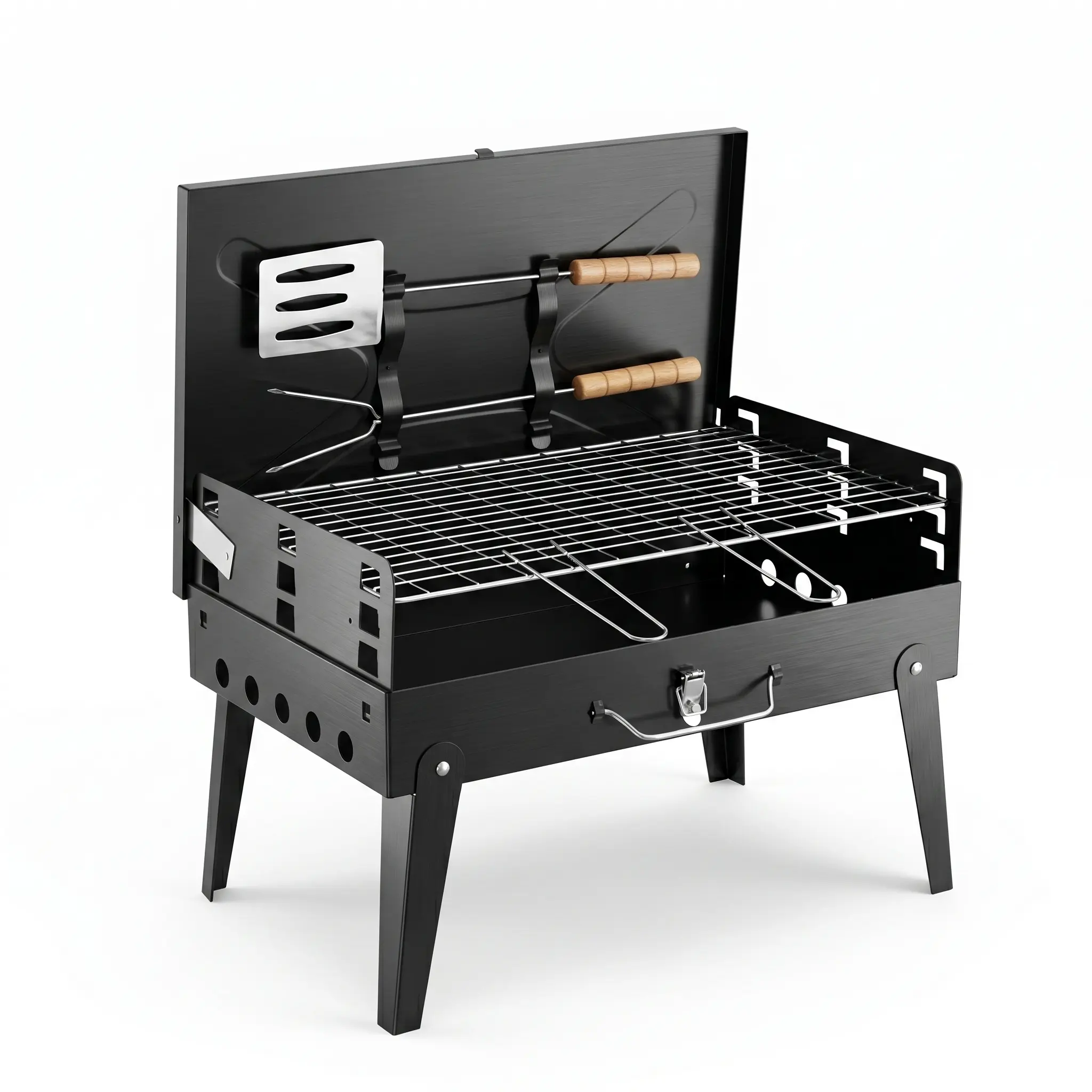 Foldable Heavy-Duty Cast Iron Grill, Portable Charcoal BBQ with Adjustable Height, Compact Lightweight Outdoor Cooking Grill for Camping & Backyard essentials