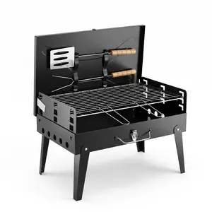 Foldable Heavy-Duty Cast Iron Grill, Portable Charcoal BBQ with Adjustable Height, Compact Lightweight Outdoor Cooking Grill for Camping & Backyard essentials