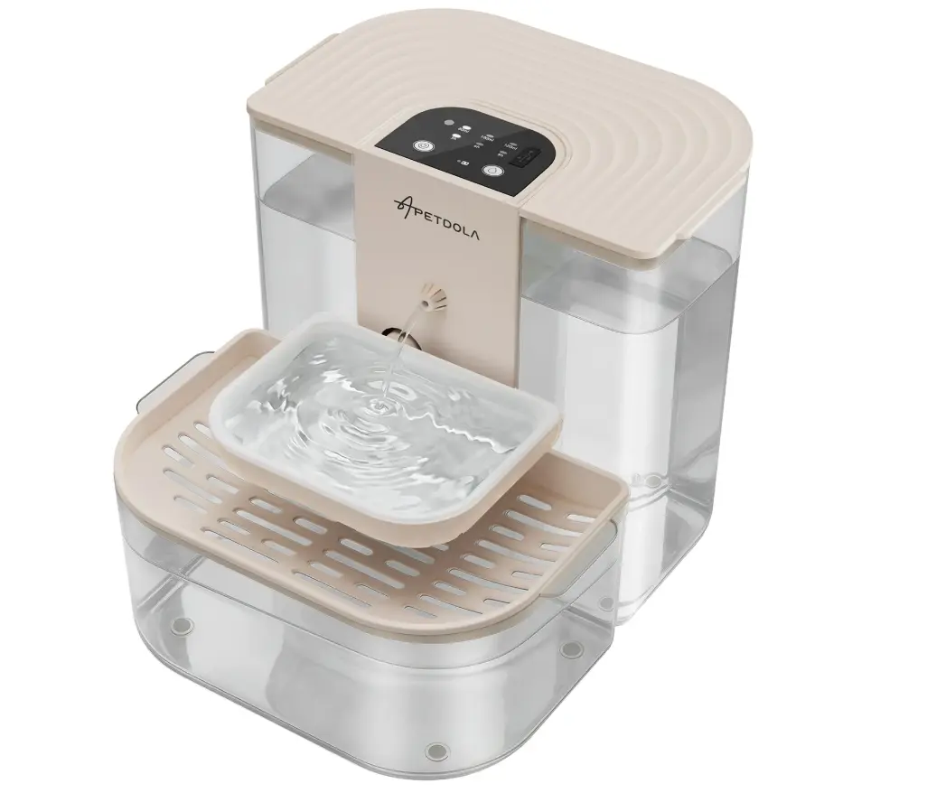 APETDOLA Filterless Automatic Cat Water Fountain, Clean & Waste Water Separation Smart Pet Water Dispenser, Ultra Quiet Timer Control Cordless Drinking Fountain with 4000mAh Rechargeable Battery for Cats Small Dogs