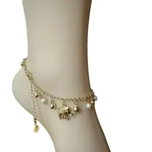 Gold Plated Elephant Anklet - Chain with Decorative Beads Design, Elegant Jewelry Accessory Tobillera de Elefante bestie gift cuban link