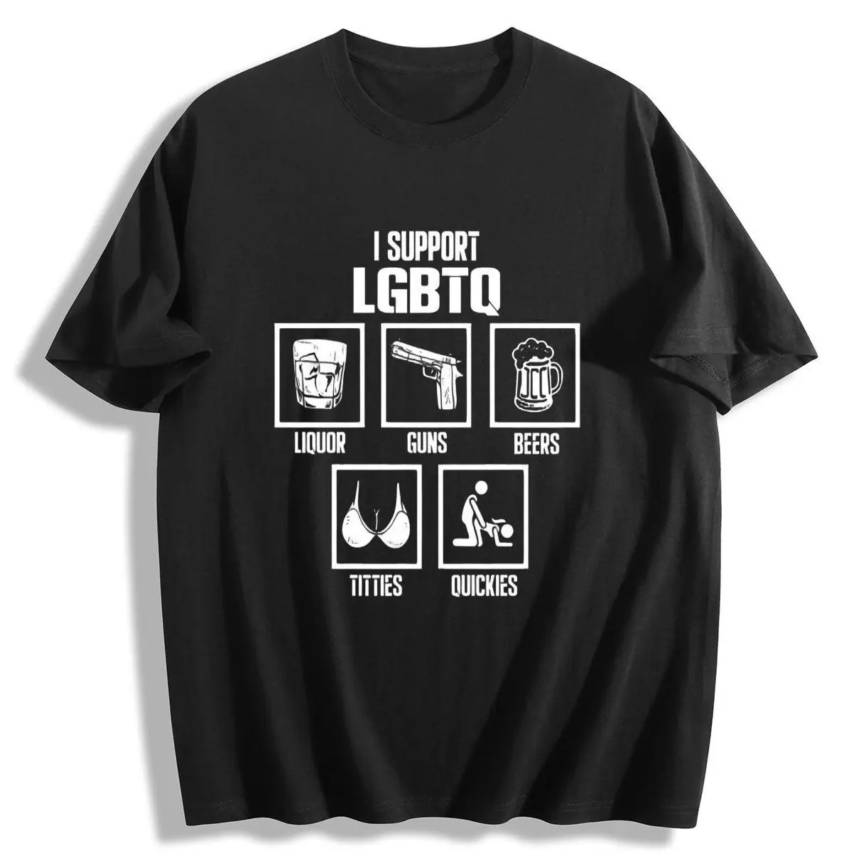 I Support LGBTQ Graphic T-Shirt, Bold Contrast Icon Print Short Sleeve Tee, Unisex Casual Crew Neck Tops, Humorous Statement Design for Daily Wear & Gifting Mother's Day and Father's Day Gifts