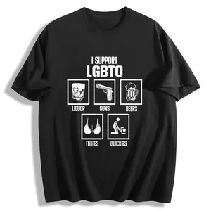 I Support LGBTQ Graphic T-Shirt, Bold Contrast Icon Print Short Sleeve Tee, Unisex Casual Crew Neck Tops, Humorous Statement Design for Daily Wear & Gifting Mother's Day and Father's Day Gifts