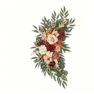 Nordic Style Artificial Rose Leaf Floral Arrangement, Wedding Arch Background Decor, Wall Hanging Fake Flowers, Greenery Combo for Home Decor