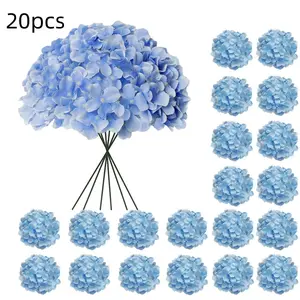 20 Pcs Blue Artificial Hydrangea Flowers Bouquet, Decorative Flowers, Realistic Silk Faux Hydrangea Flowers with Stems, Bulk Fake Flower Heads for Wedding Home Decor, DIY Floral Arrangements & Event Styling, Ideal for Brides, Crafters & Home Decor