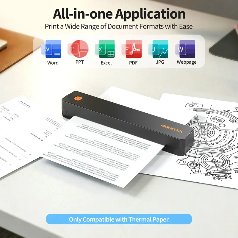 RONGTA F11B Inkless Thermal Portable Label Printer, Compact Wireless Bluetooth Thermal Pocket Printer with Included Batteries, for Home & Office Use, Compatible with iOS&Android & Laptop, Supports A4 Size Paper, Cells, Creative App Ecosystem