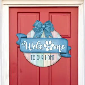 Designocracy 933102H 18 x 18 in. Dog Lover Porch Wreath Welcome Sign Holiday Wooden Door Decor