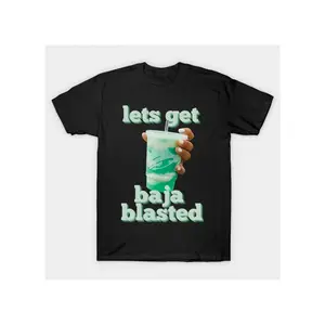 [Vintage-Inspired, Baja Blast Graphic Tee] 100% Cotton Men's "Let's Get Baja Blasted" Graphic T-Shirt - Vintage-Inspired, Round Neck, Short Sleeve, Breathable & Stretchy Fabric - Green & White Baja Blast Design