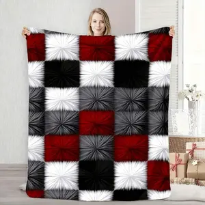 Vintage Checkered Plush Blanket, Plaid Pattern Blanket, Thick Warm Cozy Throw for Autumn Winter, Lazy Person Blanket for Dorm Office Nap, 1pc Modern Style