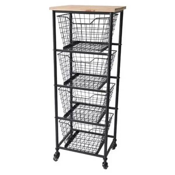 Cheungs FP-4307 4-Wire Drawer Wood-Top Storage Cabinet - Compact Midsize, Portable, Rolling Organizer, Standalone Cabinet with Drawers - 41x11.75x15.25 in, Compact Midsize Cabinets