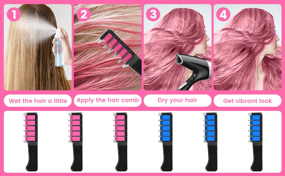 10-Color Hair Chalk Comb Set| Vibrant Temporary Hair Dye for Parties/Cosplay Safe Washable Highlight Powder Pencil  Easy DIY Hair Color Kit for Kids/Teens/Adults| Quick Styling for Halloween, Wedding, TikTok Trends Haircare Daily Glossy