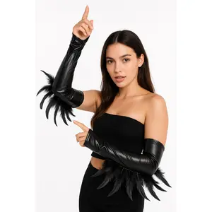 Black Feather Arm Cuffs - Opera Length Halloween Accessory